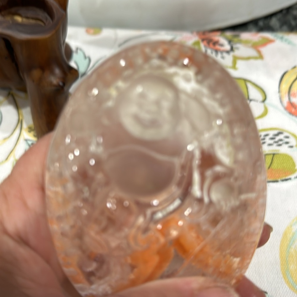 Rare Rabbit hair carved crystal quartz Buddha stone on stand - Picture 4 of 14